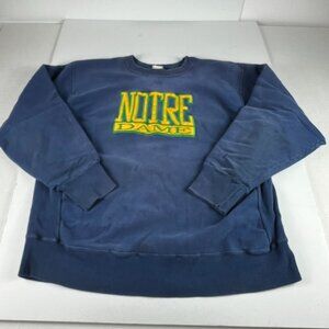 VTG 90s Notre Dame Fightin Irish Sweatshirt Extra Large Blue Thrashed Crewneck